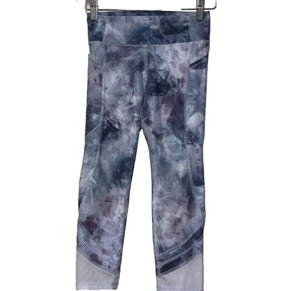 Girls Contour High Waist Capri Purple Leggings w Mesh All In Motion M (7/8)